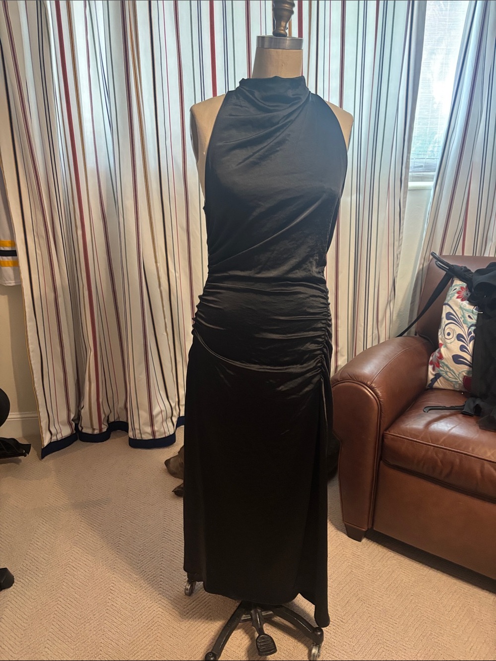 A.L.C. Black Halter Ruched Maxi Dress